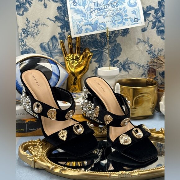 🆕 GIANNI BINI 🧿 NWOB Penei Velvet Pearl Surrealist Ornament Slide Sandal Sz 8 - Picture 5 of 9